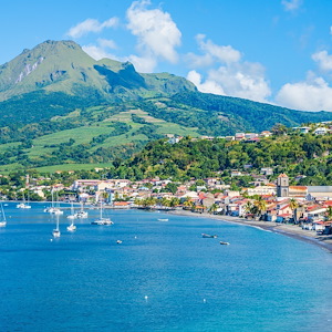 Saint Pierre Caribbean bay in Martinique beside Mount Pelée